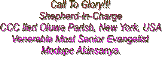 Call To Glory!!!
Mrs. Elizabeth E. Birhiray
Sister of Head Of American Diocese,
Sup. Evang. Charles Agbaza.